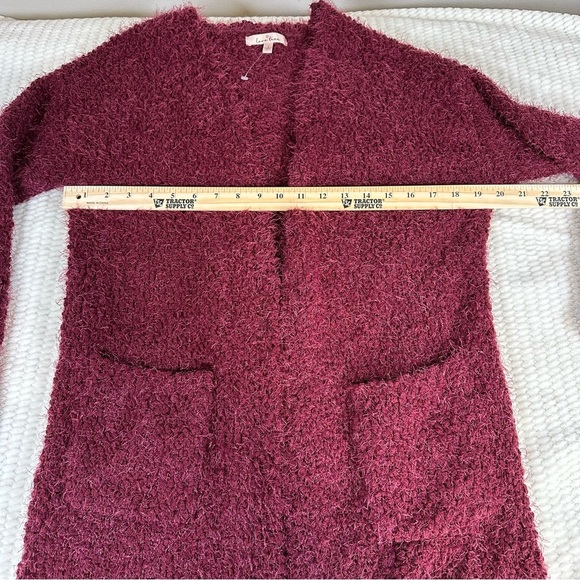 Love Tree Womens Maroon Fuzzy Popcorn Eyelash Sweater Cardigan Pockets Large - Picture 9 of 10